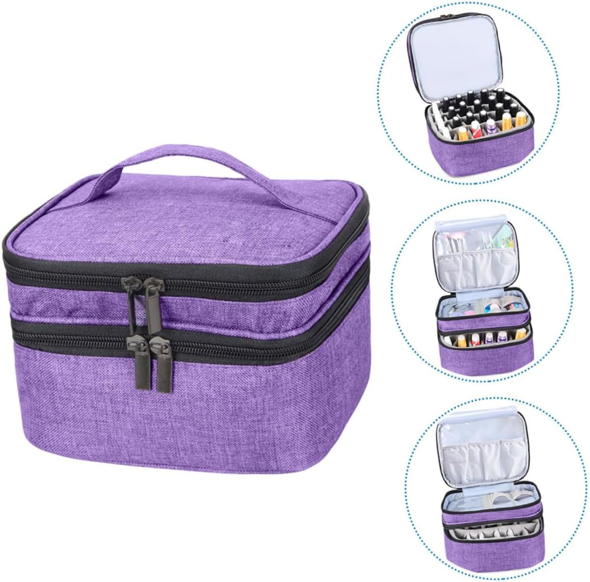 VALICLUD 30grids Essential Oil Bottle Storage Bag Nail Polish Carrying Case Pouch Double Layer Travel Bag for Gel Nail Polish