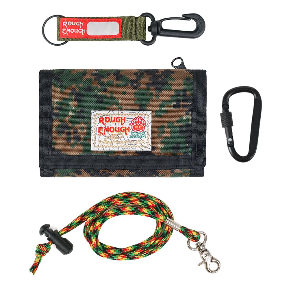 Rough Enough Kids Wallet for Boys Teen with Neck Lanyard Keychain Card Holder American Flag, Camo