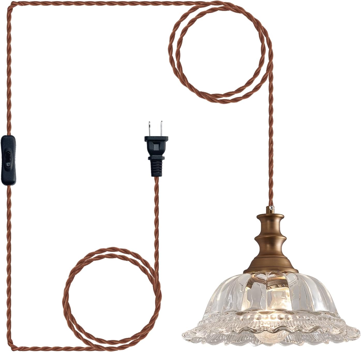 HDDFL Plug in Pendant Light Fixtures Vintage Pendant Lighting with Plug in Cord Hanging Light Kitchen Glass Hanging Lamp with Switch for Island Dining Room Living Room