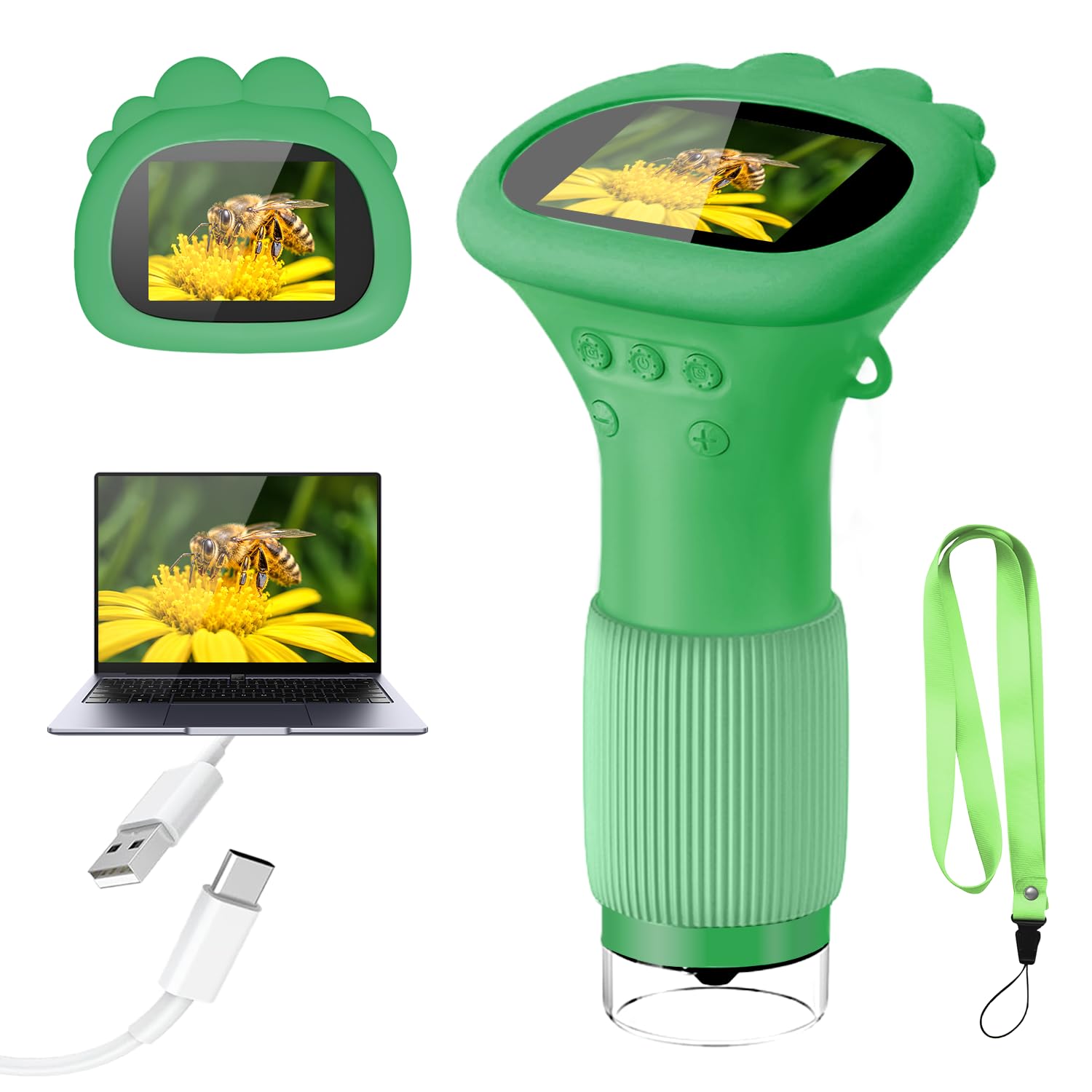 Acoath Mikroskop für Kinder, Digitales Mikroskop mit 2,0" IPS-Bildschirm Lupe 200x Vergrößerung, 8 LED Lights Handy Microscope USB Taschenmikroskop