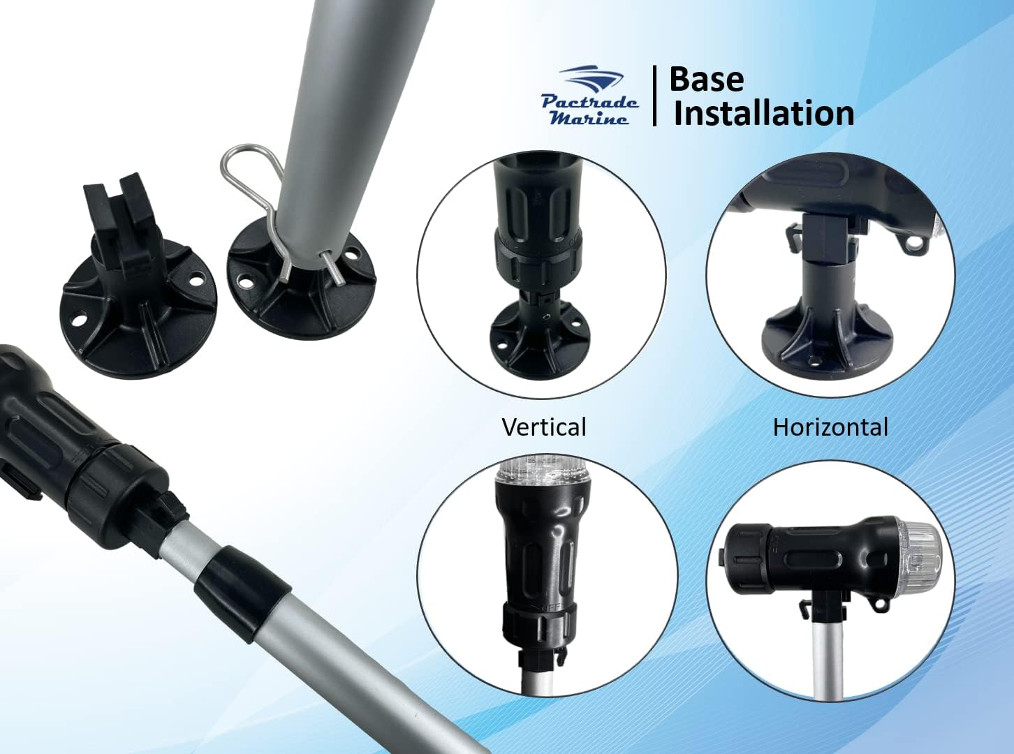 Pactrade Marine Combo Light and All-Round Light 1 * 0.5W LED*2/1NM Visibility 3*AAA Batteries Operated (NOT Included) IP67 Anodized Aluminum Tube (30"-52" Telescopic, Latch Base Mount)