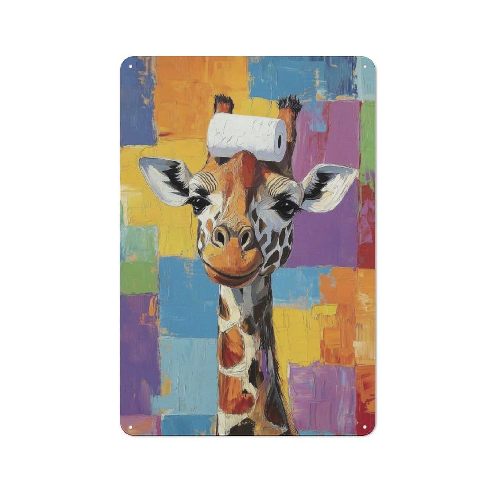Junmoney Giraffe With Toilet Paper Retro Metal Sign 30X20cm Featuring For Living Room Wall, For Vintage Wall Decor Fans, For Themed Room Decoration