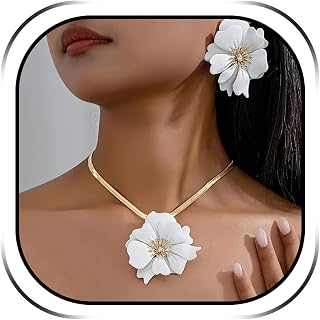 Flower Jewelry Set for Women Gold Necklaces Earrings Statement Summer Beach Vacation Dainty Trendy Fashion Accessories