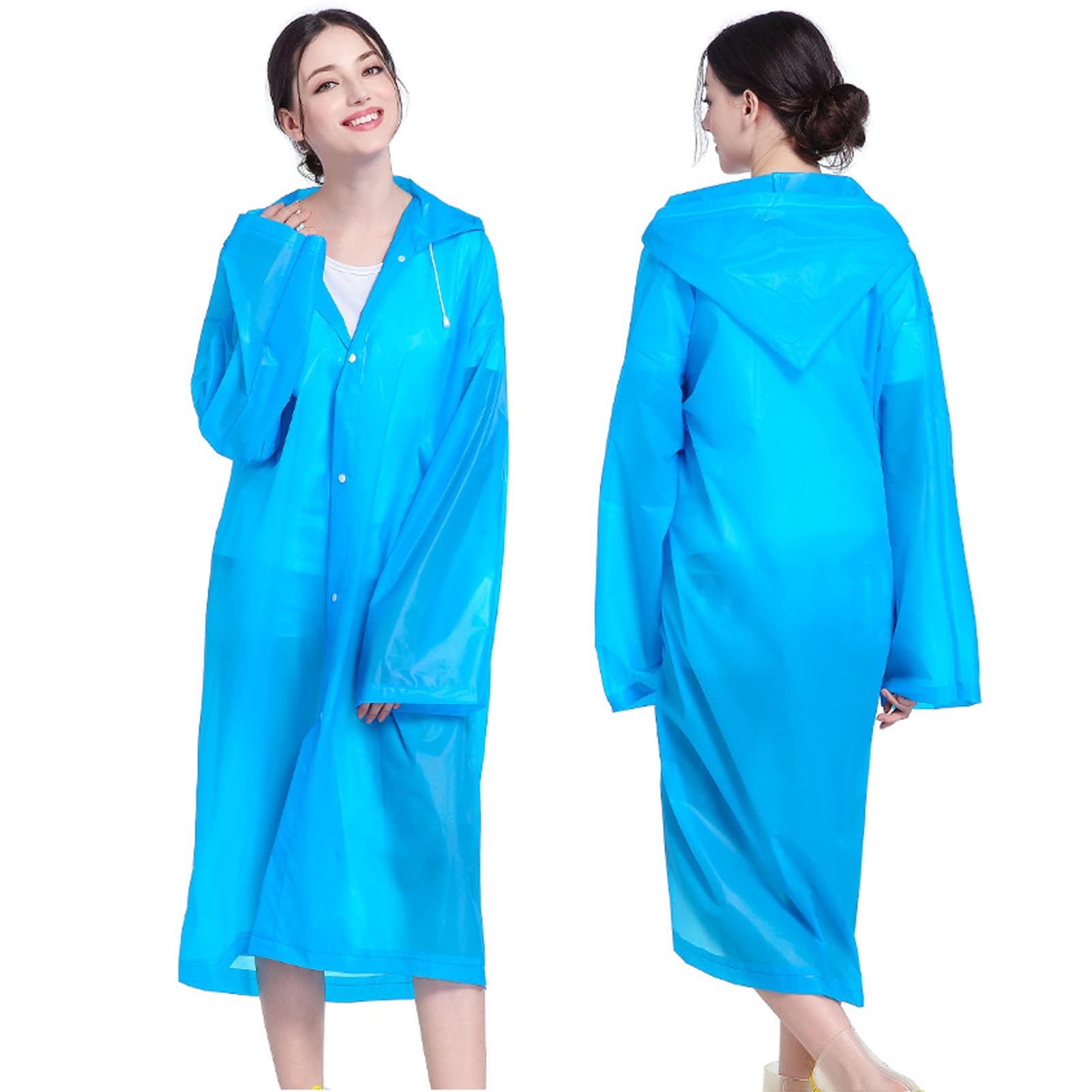 AMWYODK Adult Rain Poncho, 2-Piece Reusable Raincoat with Hood and Sleeves, Suitable for Emergency Situations, Outdoor Activities, and Camping, Blue