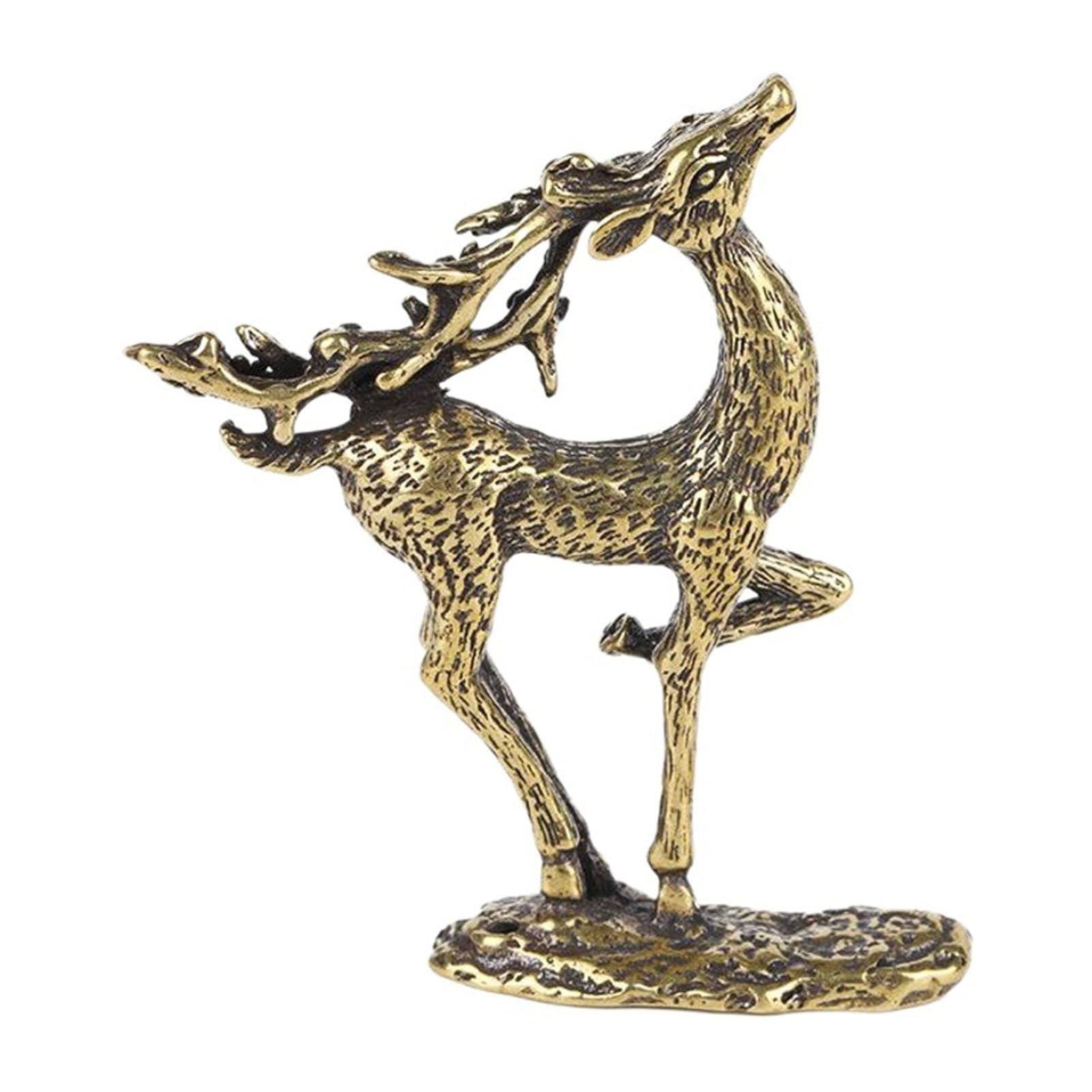 Huolimxun Brass Mini Sika Deer Elk Ornament Solid Animal Statue Retro Desktop Decoration Gift