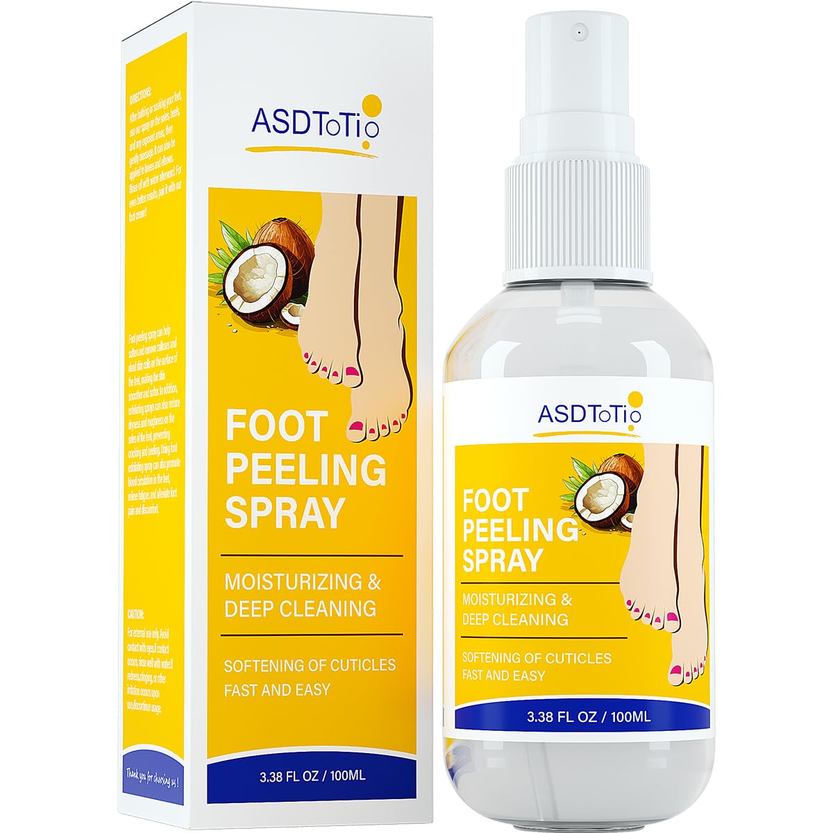 Instant Foot Peeling Spray- Coconut Foot Peeling Spray Instantly Remove Dead Skin, Hydrate & Nourish. Exfoliate Dry, Rough Skin- 4 fl.oz