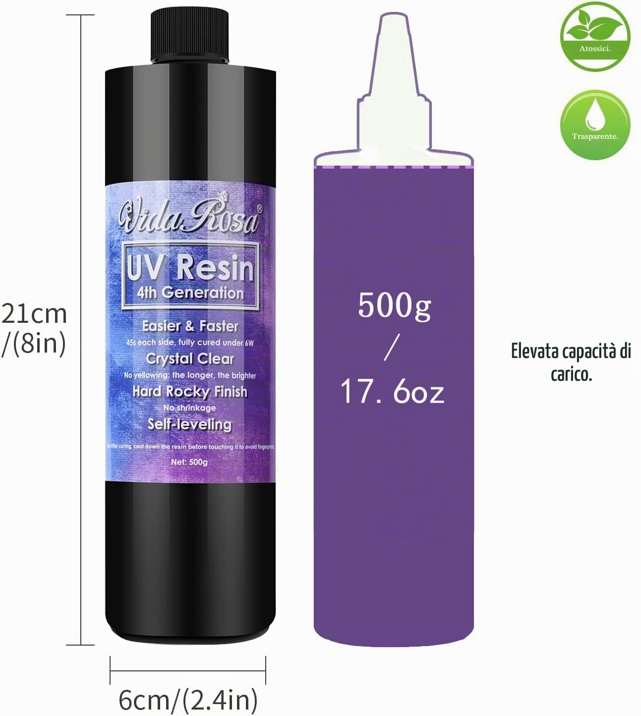 Ultima Resina UV Indurimento Più Rapido, ZERO Ingiallimento, Colla Resina Polimerizzazione Solare Ultravioletta per Stampi Creazione Gioielli Pendenti Orecchini Bracciali Artigianato Fai da te, 500g