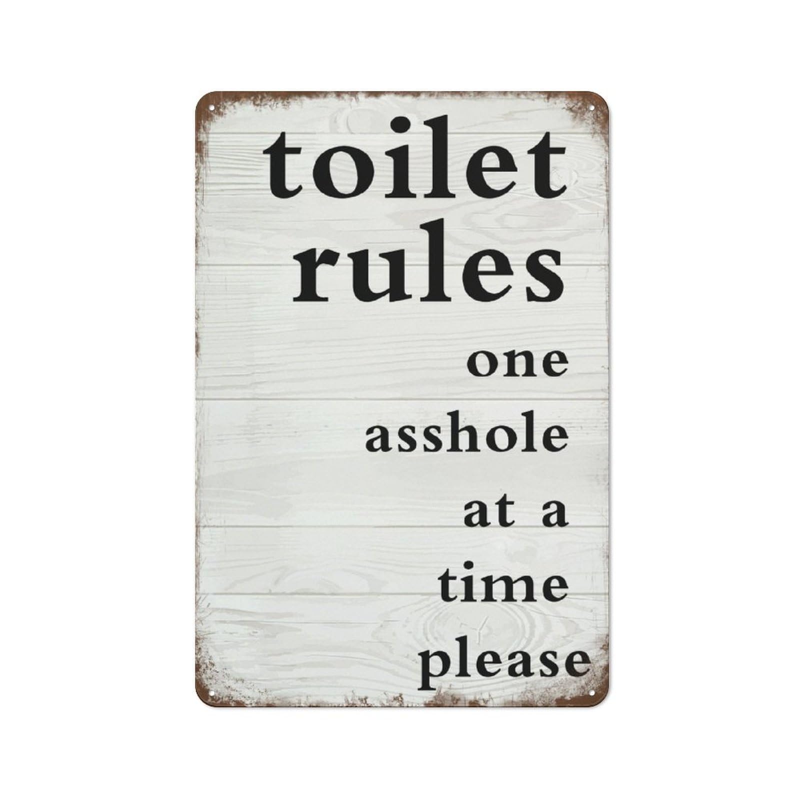 Pibonto Wall Art Toilet Rules One Asshole At A Time Please,Toilet Sign,Bathroom Decor,Rude Vanity Decor,Bathroom Quote Print,Funky Funny Bathroom Home Decor Rustic Country Farmhouse Decor 5.5X8 Inch