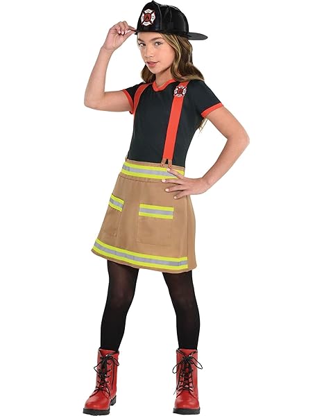 Party City Wild Fire Firefighter Halloween Costume for Girls, Large, Includes Dress and Hat, multicolor (8405455)