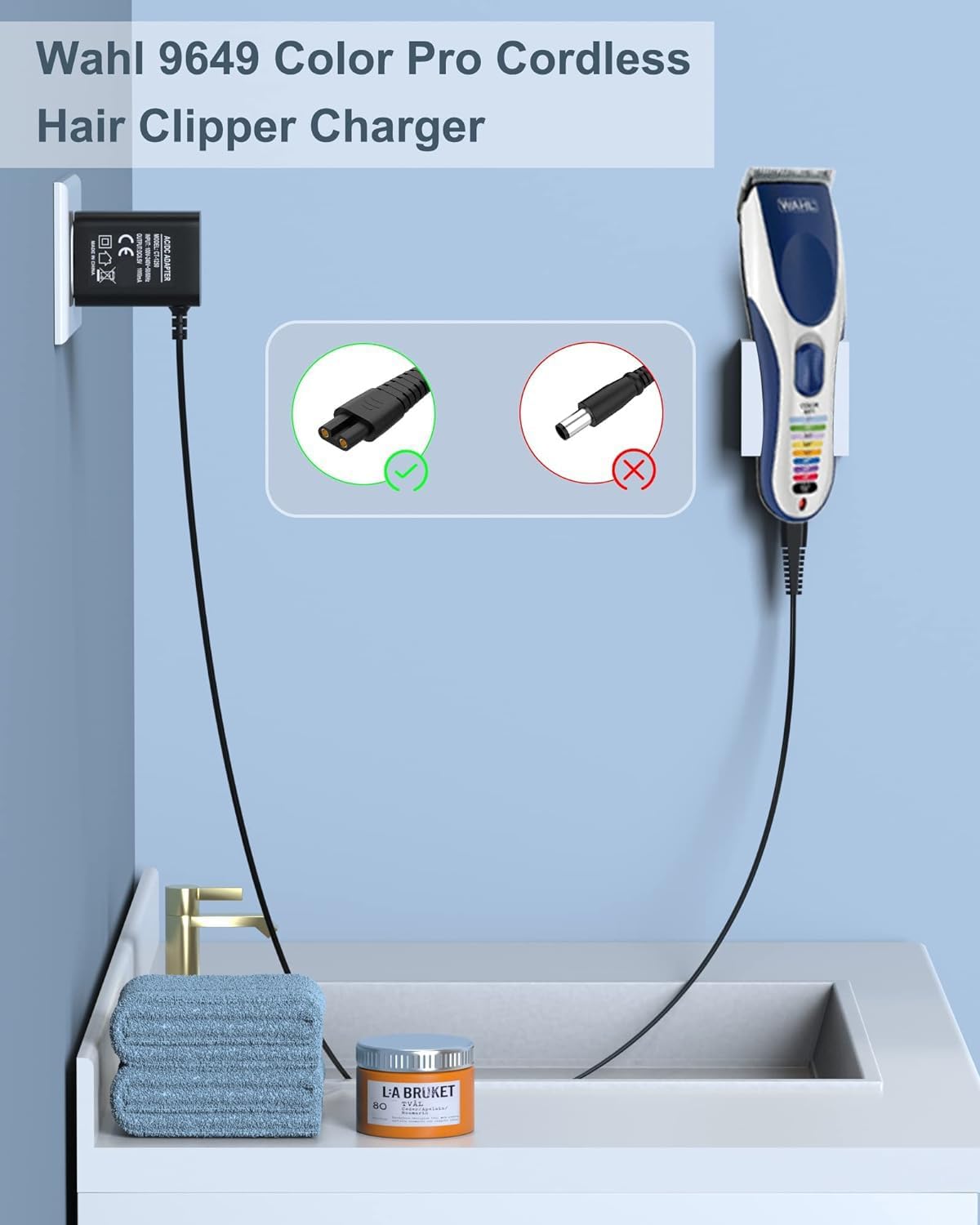 3.5V Clipper Charger Compatible with Wahl 3026590 9636-700 9636-2201 79434 9649 9649P Color Pro Cordless Hair Clipper & Trimmer Replacement Clipper 9649 Charger Power Cord.