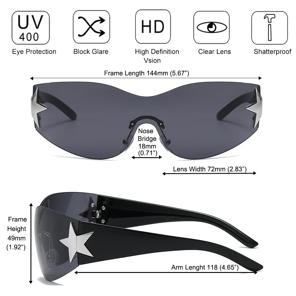 Y2K - Lentes de sol para mujeres y hombres, diseño de moda de los años 2000, lentes envolventes Y2K, sin marco, lentes de una pieza de gran tamaño, Gafas de sol marrón degradado 4