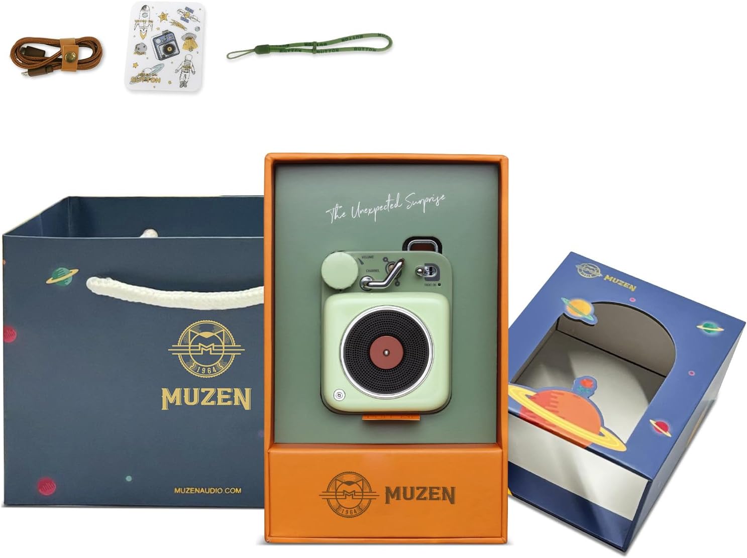 - Muzen Mini Bluetooth Speaker, Button Small Cute Portable Metal Retro Wireless Speaker with Loud Volume Great Sound and Portable Lanyard & Gift Bag for Office Classic Vintage Decor