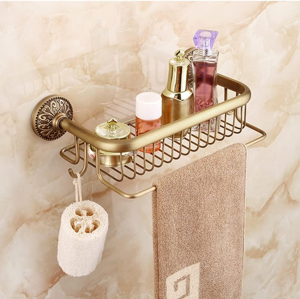 Shower Caddy European Antique Brass Bathroom Shelf, Shower Storage Rack, Shampoo Bath Towel Tray Home Bathroom, Single Tier Accessories Bathroom Shelf Storage Color Short