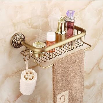 Shower Caddy European Antique Brass Bathroom Shelf, Shower Storage Rack, Shampoo Bath Towel Tray Home Bathroom, Single Tier Accessories Bathroom Shelf Storage Color Short