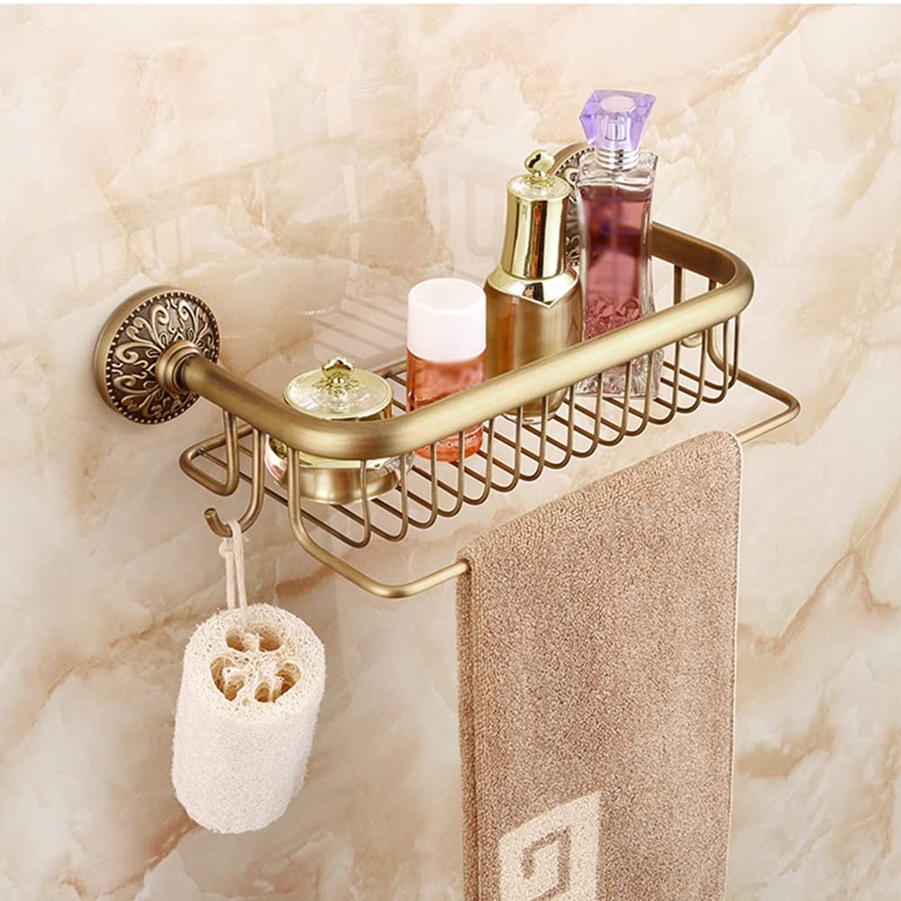 ZHZJQE Shower Caddy European Antique Brass Bathroom Shelf Shower Storage Grid Shampoo Bath Tray Tray for Bathroom Single