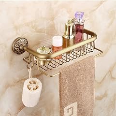 Shower Caddy European Antique Brass Bathroom Shelf Shower Storage Rack Shampoo Bath Towel Tray Home Bathroom Shelves Single