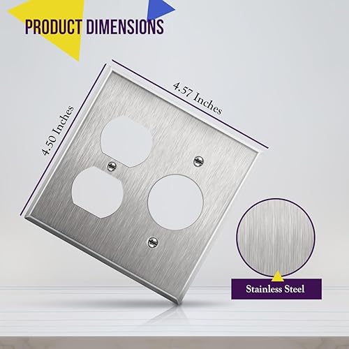 Miniatura 2 de ENERLITES Combinación de salida dúplex o receptáculo individual Placa de pared de metal con orificio de 1.406 pulgadas, resistente a la corrosión,