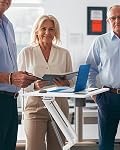 JOY worker Mobile Standing Desk, 28" White Rolling Laptop Desk with Wheels | Small Portable Sit-Stand Workstation Height Adjustable, Slim Ergonomic Teacher Stand Up Desk with Cup Holder for Home Office