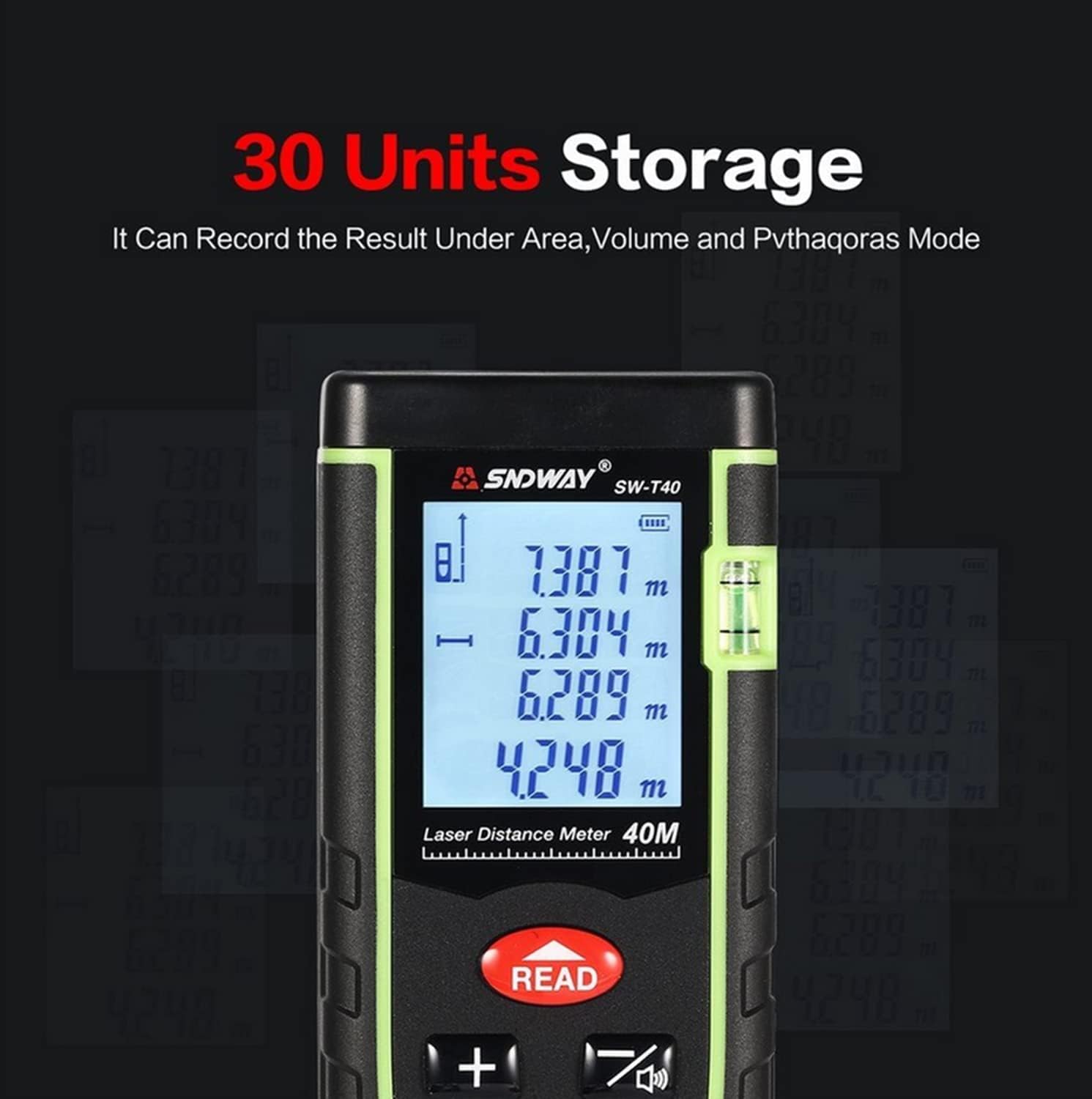 SNDWAY SW-T40 display showing 30 units storage capability
