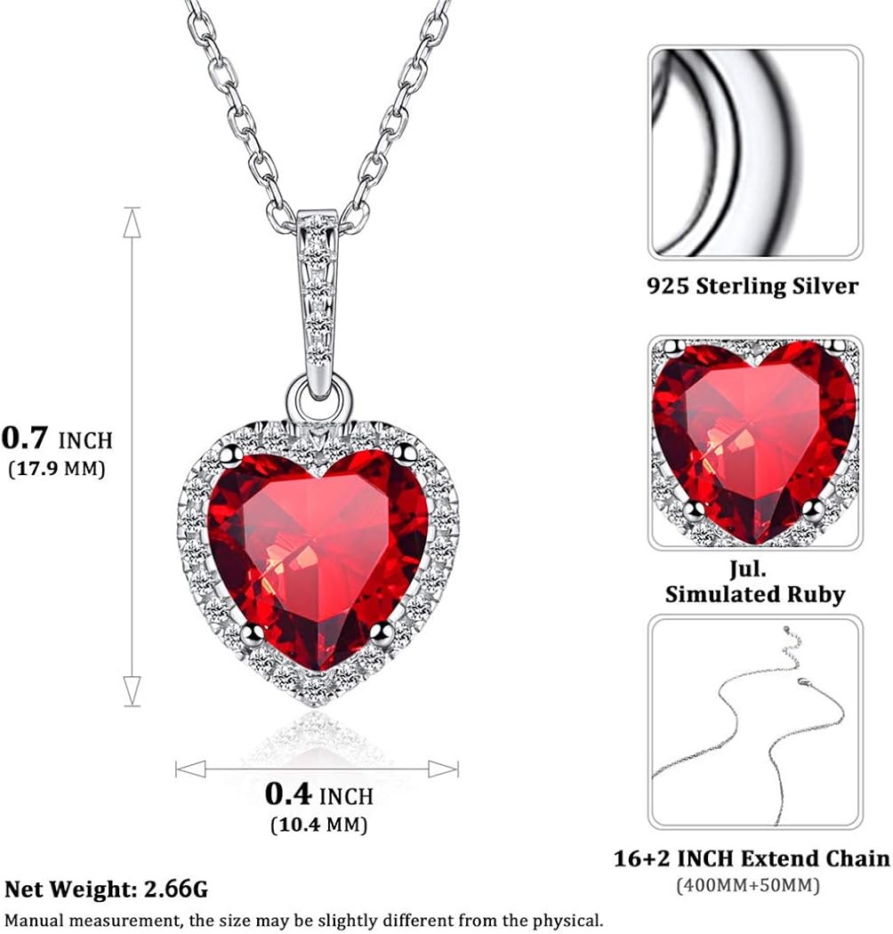 ChicSilver 925 Sterling Silver Shape of My Heart Birthstone Pendant Necklace For July Women Simulated Ruby Birthday Jewelry - Image 5