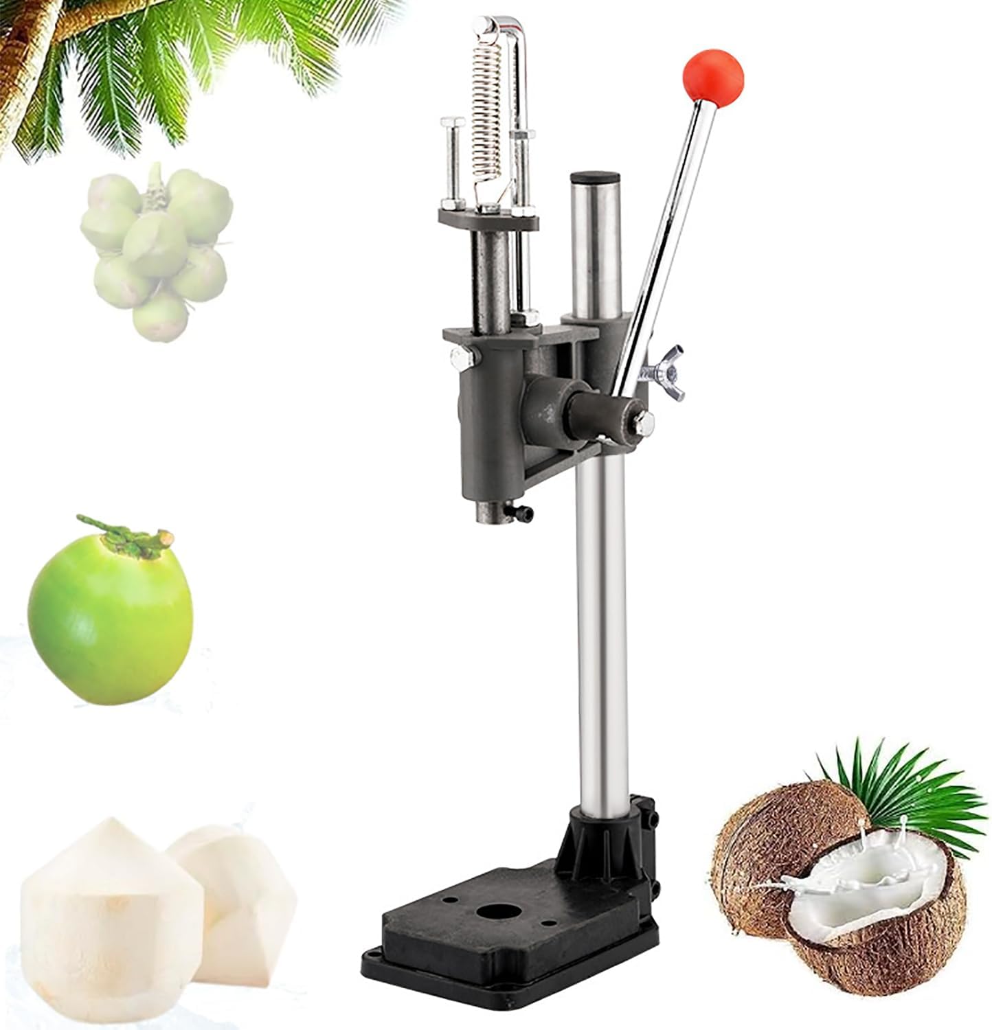 Coconut Lid Opener, Manual Coconut Hole Opening Machine, Height Adjustable, Automatic Rebound, with Saving Time and Effort, Non-Slip Handle for Home Shops Fruit Markets