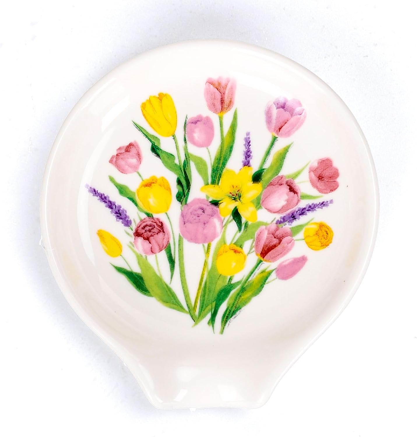 FYSUIMU 3.9 Inch Spring Floral Mini Ceramic Spoon Rests Tulip Flower Small Spoon Holder Ring Dish for Stirrers Teaspoon Bar Spoon Coffee Bar Accessories Coffee Station
