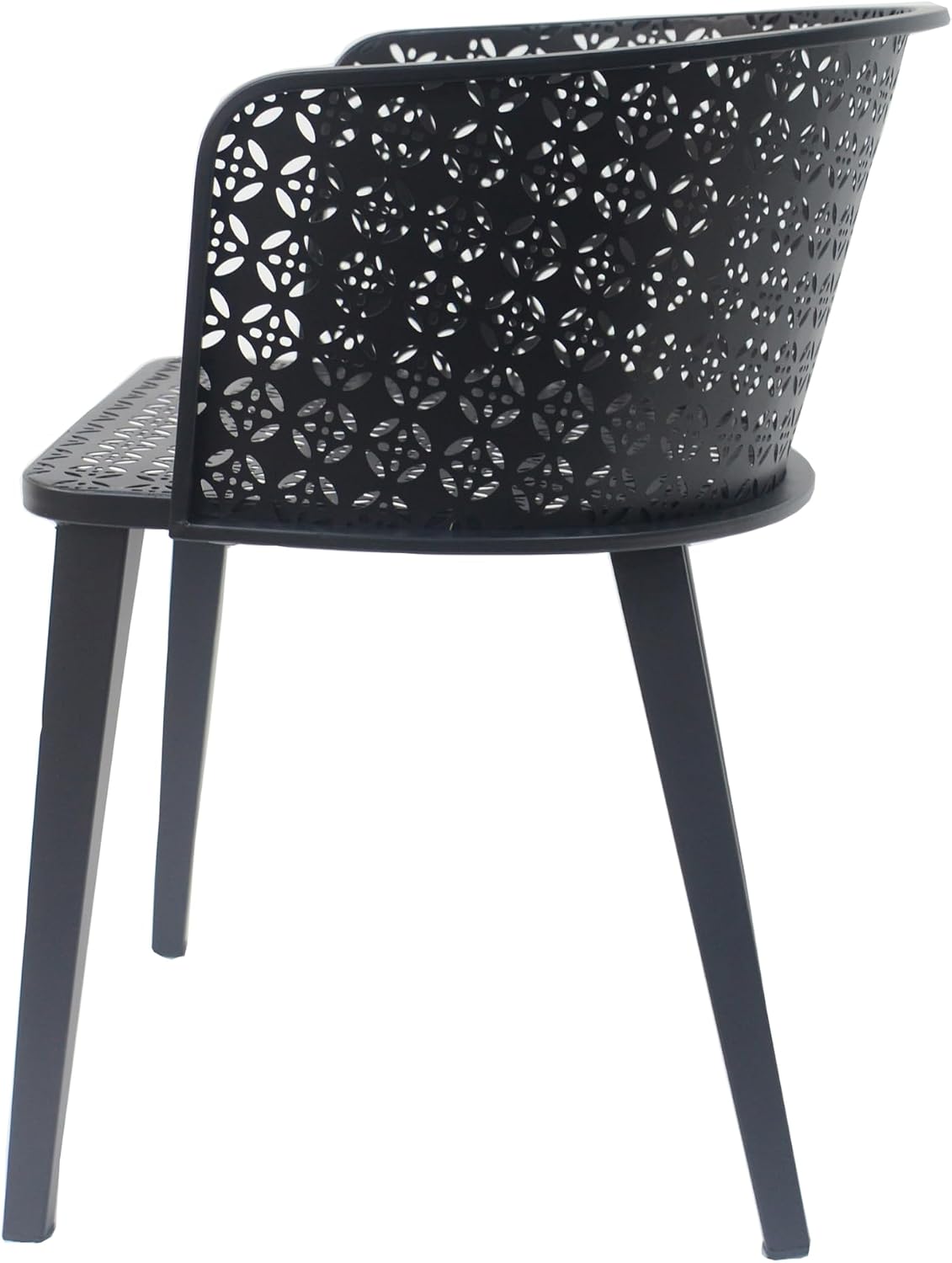 Christopher Knight Home Set of 2 Rivera Patio Iron Frame Dining Chairs, Geometric-Carved Pattern Round Backrest, Armchair for Kitchen, Restaurant, Garden, Balcony, Porch, Backyard, Poolside, Black