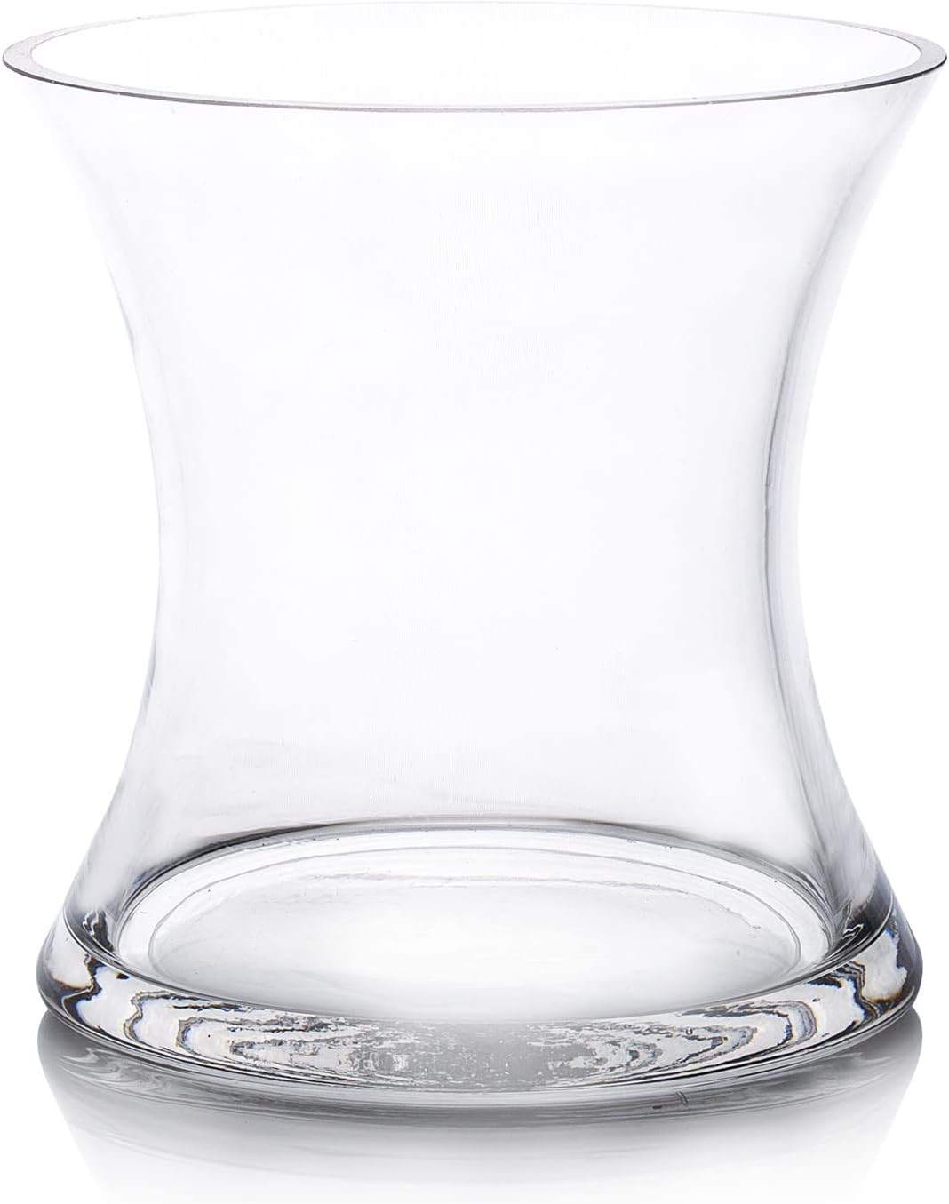 Enova Floral Unique Bouquet Vase, 5.5" W 6" H, Clear Short Hurricane Concaved Glass Flowers Vase for Home Wedding Event Decor (1 Piece)
