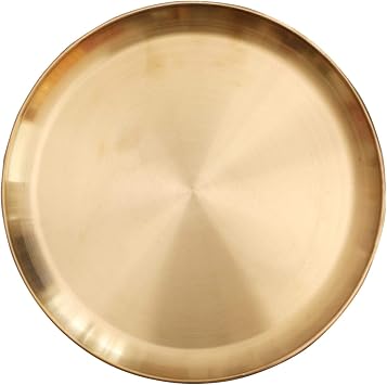 Round Brass Tray,Small Gold Decorative Tray Metal Storage Organizer Tray for Modern Home,Matte Brass Finish 34cm/13.4inch