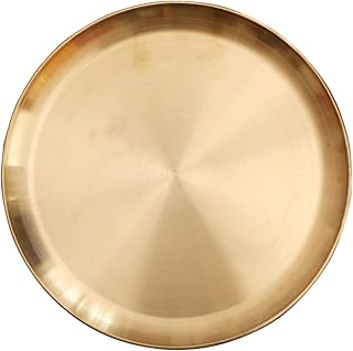 Round Brass Tray,Small Gold Decorative Tray Metal Storage Organizer Tray for Modern Home,Matte Brass Finish (34cm/13.4inch)