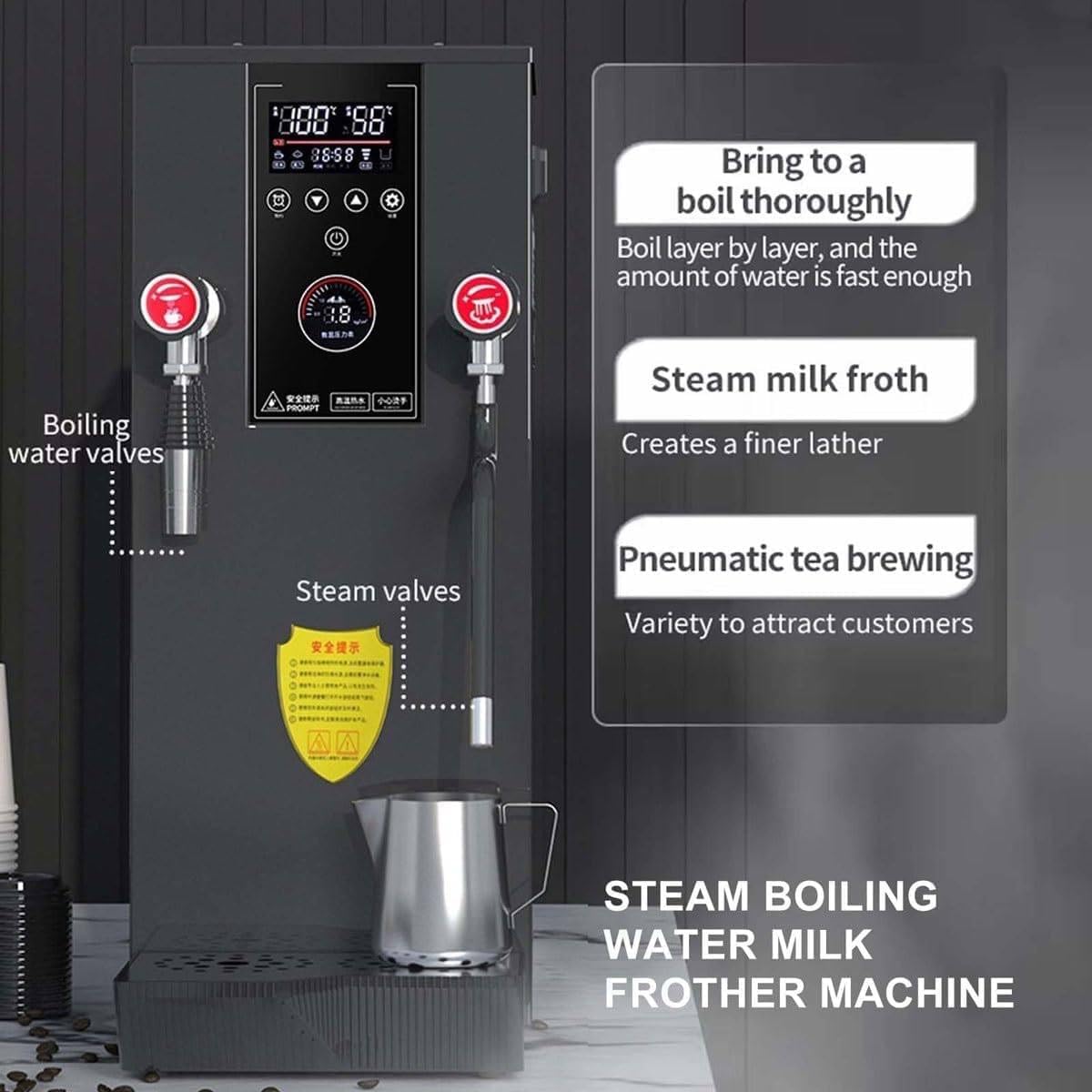 12L Commercial Milk Frother Milk frother, commercial steam cooker, fully automatic with 360° rotatable steam connection and precise temperature control for coffee and tea drinks