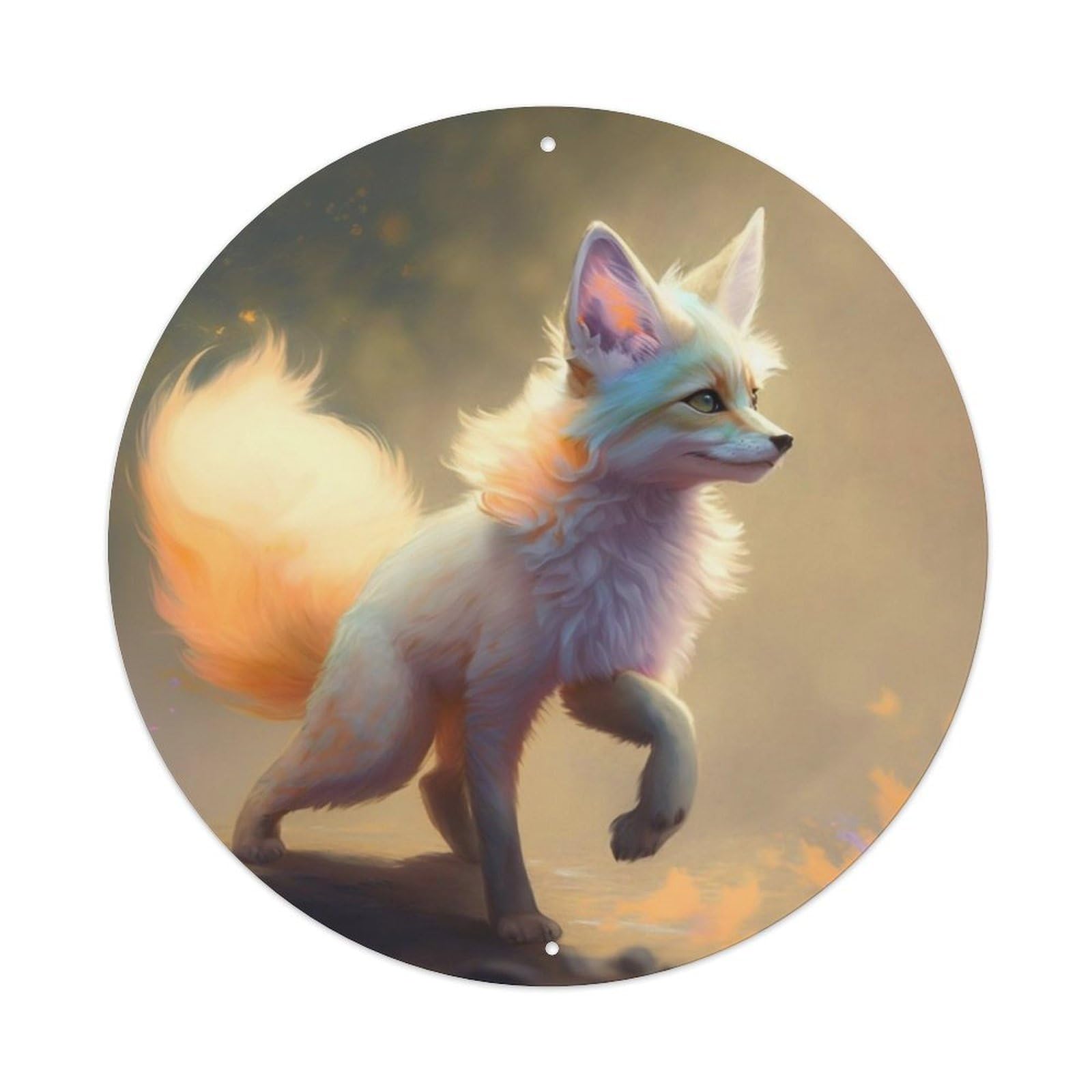 Animals Artwork Poster Fluffy Fox Vintage Metal Tin Sign Plaque Wall Decor for Cafe, Club, Garden Round Metal Poster 8x8Inch