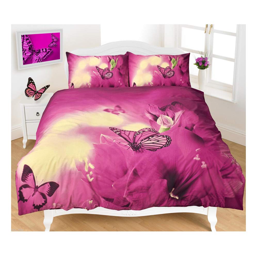 Duvet Cover Set 3D Animal Print Effect Quilt Bedding Set Poly Cotton New Soft (Butterfly Print, Single)