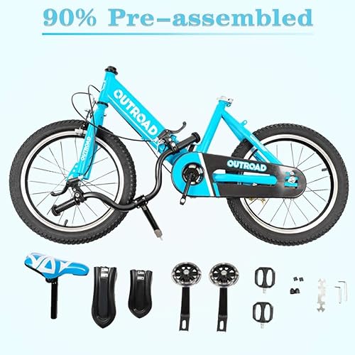 Miniatura 6 de Omelaza Bicicleta plegable de 1416 pulgadas para niños y niños con ruedas de entrenamiento intermitentes y freno de mano, bicicleta para niños y