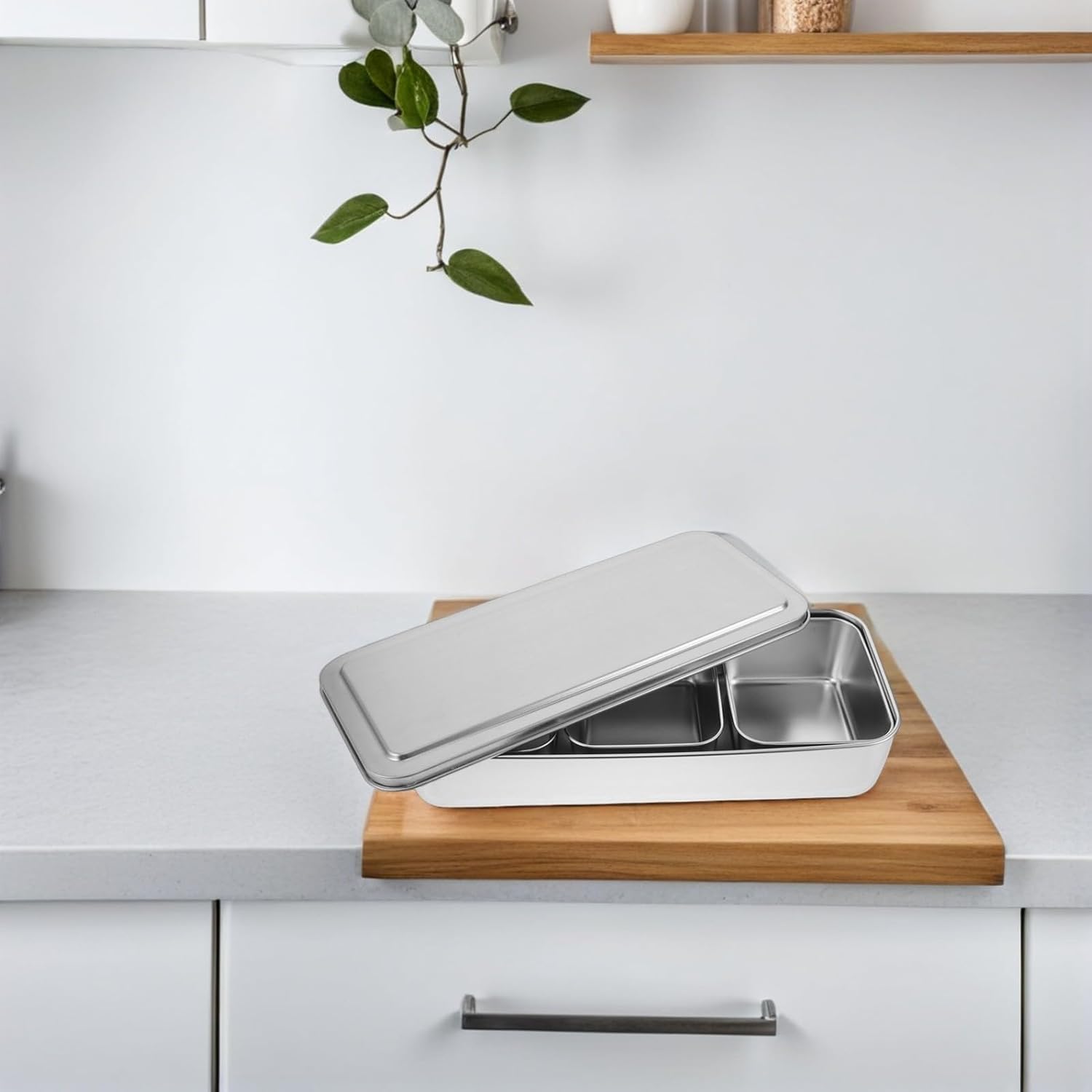 Vaguelly Stainless Steel Seasoning Box Featuring Lid and Multi-compartment Design for Efficient Storage, Kitchen and Outdoor Use, Sturdy Silver Condiment Container