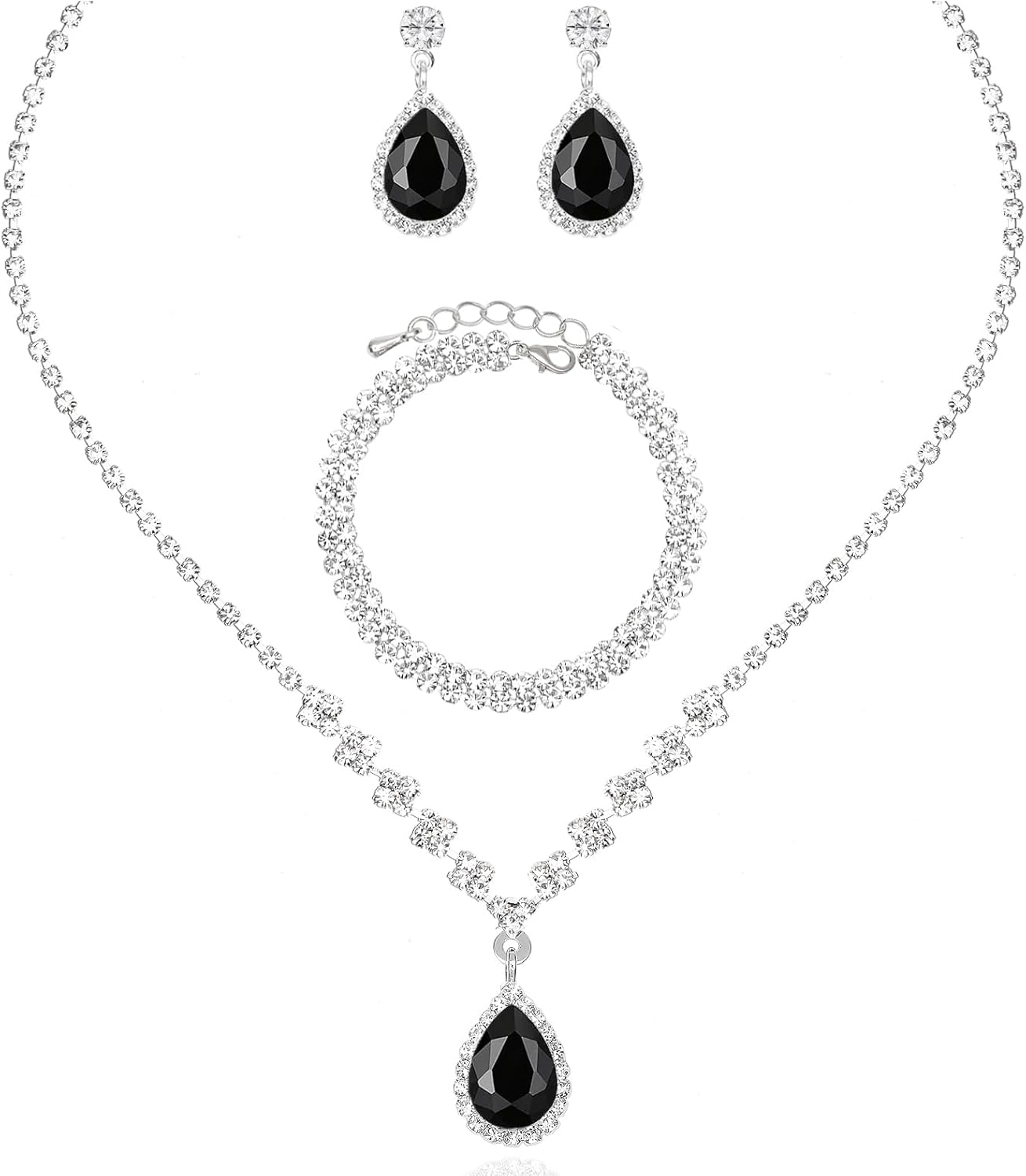 Elegant Bridal Necklace Earrings Bracelet Crystal Wedding Jewelry Sets for Bride Bridesmaids Prom Formal Costume Accessories for Women