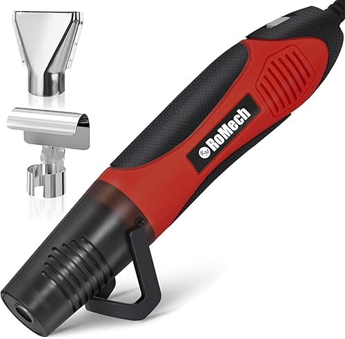 ROMECH Pistola de calor de 350 W con 2 boquillas, pistola de calor de doble temperatura de 400 F a 660 F, pistola de aire caliente de calor rápido