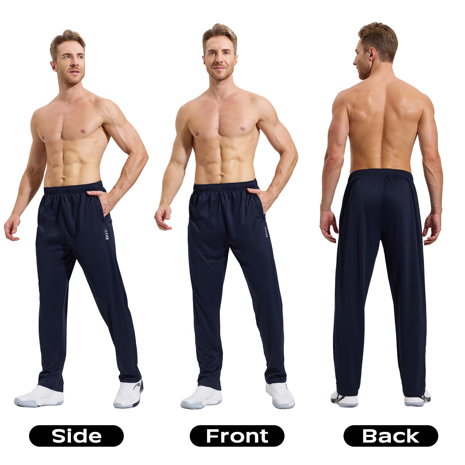 HUAKANG Paquete de 3 Pantalón Chandal Hombre Pantalones de Entrenamiento con Bolsillos Cremallera
