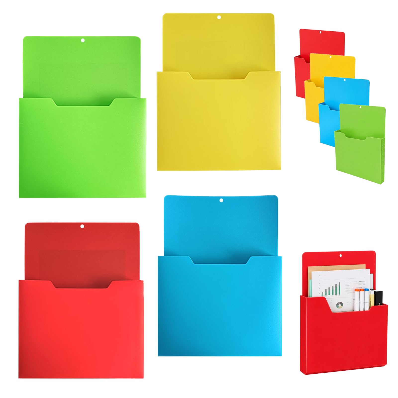 Magnetic File Holder – No-Drill Paper Folder Organizer, Hanging Storage Rack for Fridge, Cabinet, Whiteboard & Office, Magnetic Mail Letter Magazine Holder for Wall & Classroom，Mix,4pc