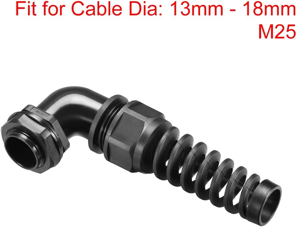 uxcell M25 Cable Gland 90 Degree Waterproof IP68 Nylon Joint Adjustable Locknut with Strain Relief for 13mm-18mm Dia Cable Wire