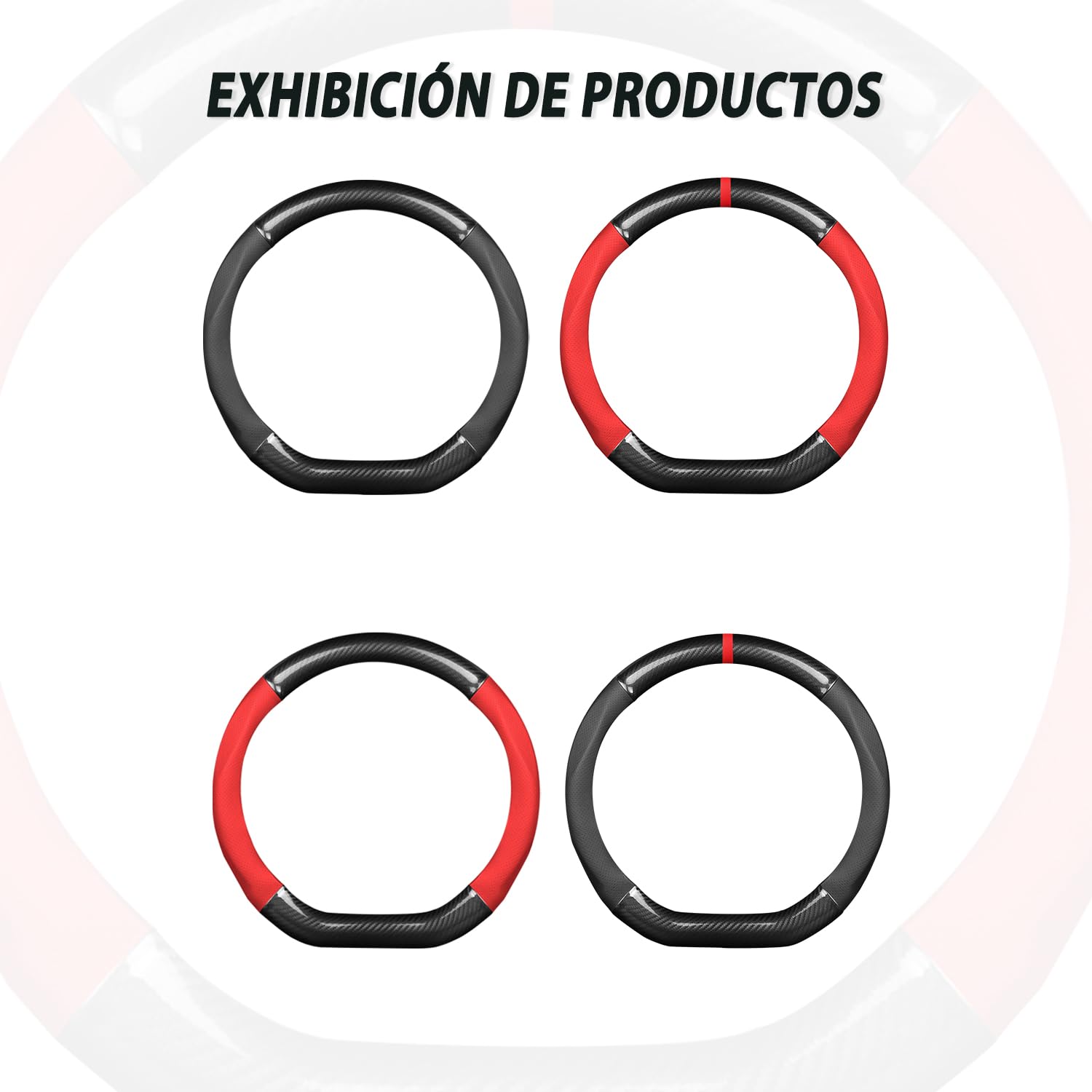 Ergocar Funda Volante De Coche Antideslizante Volante De Coche Protector Forma De D Fibra de Carbono & Cuero PU Para Diámetro 38cm (15 ") (Negro)