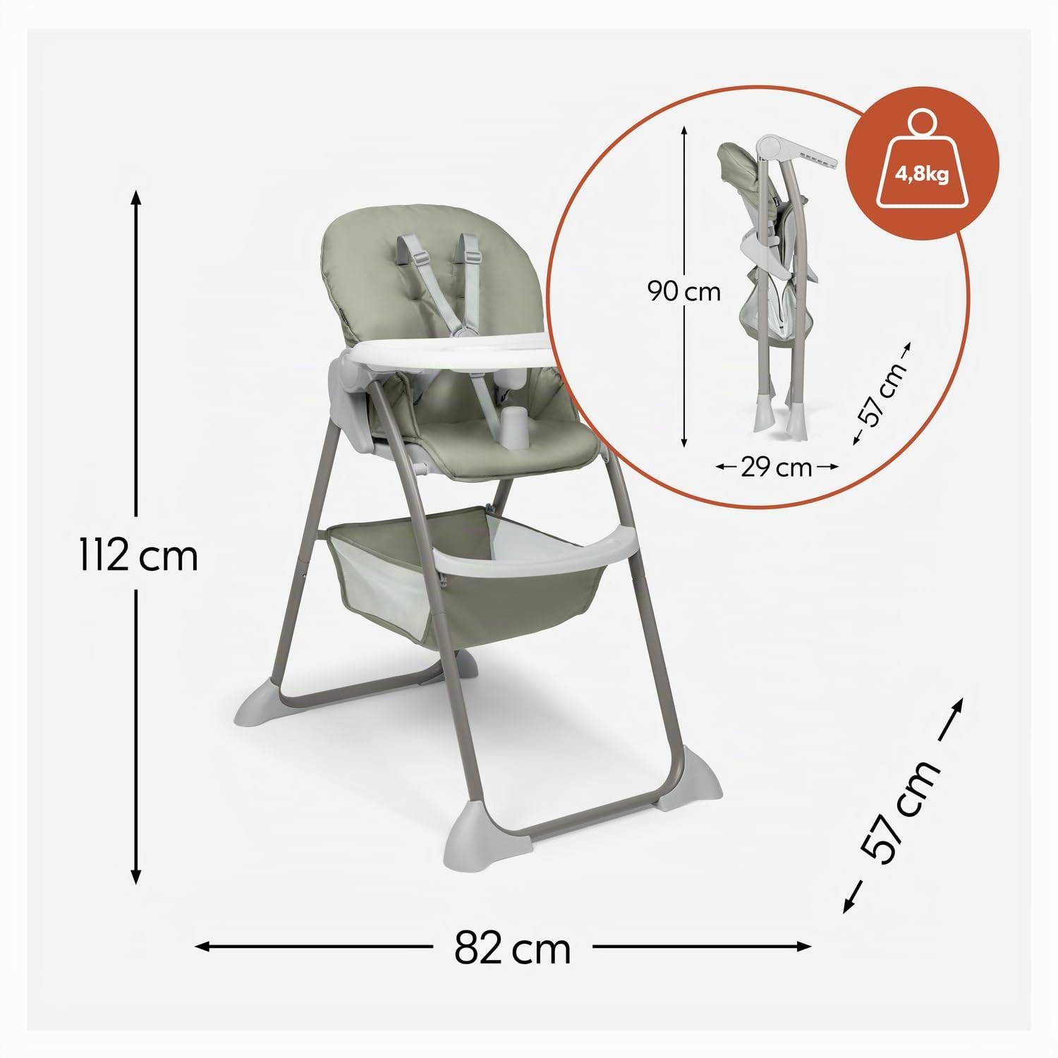 hauck Sit N Fold – Trona Plegable para Bebé y Niños desde 6 Meses hasta 15 kg | Silla de Comer Ergonómica con Arnés 5 Puntos - Respaldo y Bandeja Ajustables - Gran Cesta
