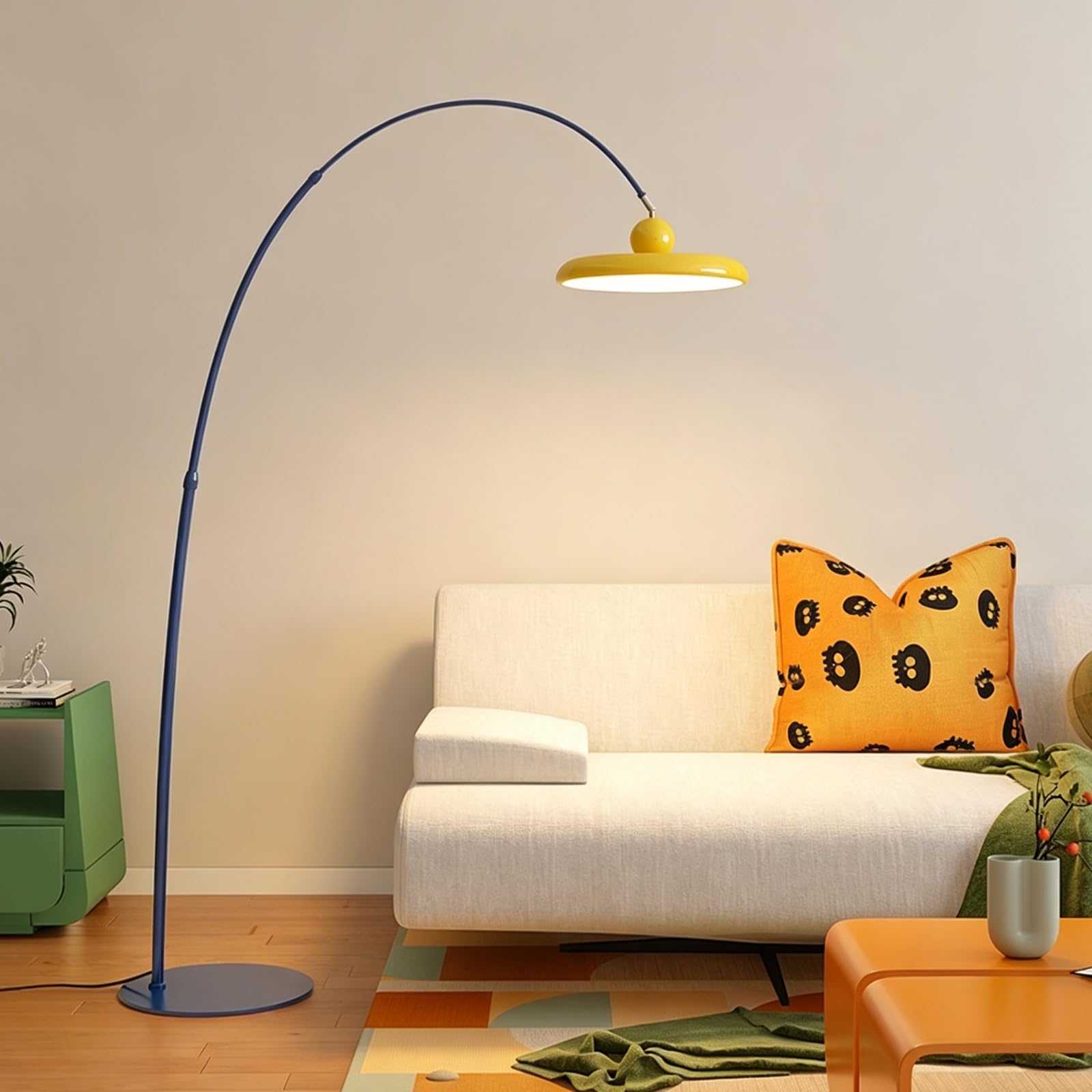 Lampada da terra ad arco moderna, lampada da terra colorata con LED da 32W, paralume giallo, altezza regolabile e interruttore a pedale, lampada da terra dimmerabile per soggiorno, lettura