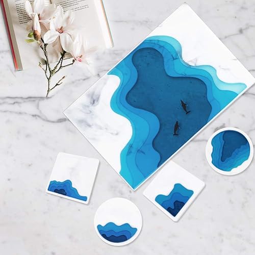 Miniatura 6 de Molde de resina grande con molde de resina con posavasos de océano de ola costera cama de río, pintura del océano, manualidades, moldes epoxi de