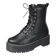 Forever Link Women Chunky Lug Sole Platform Lace up Fashion Combat Ankle Boot Side Zipper Short booties