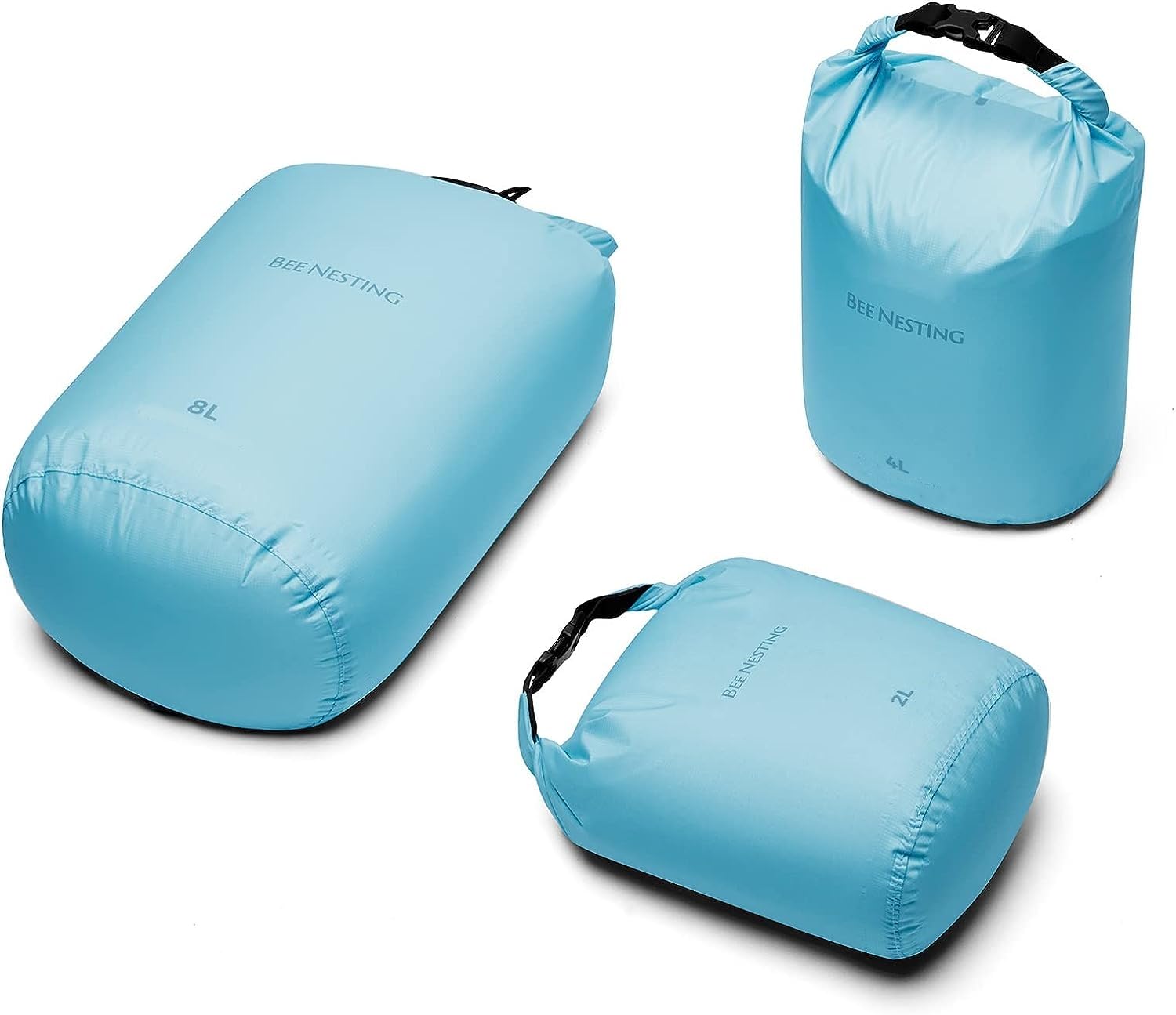 Bee Nesting Ultralight Dry Bags 3 Piece Set - Waterproof Siliconized Dry Sack Accessory for Lightweight Travel, Boating, Kayaking, Camping, Swimming(Blue, 2L 4L 8L 3 Pack)