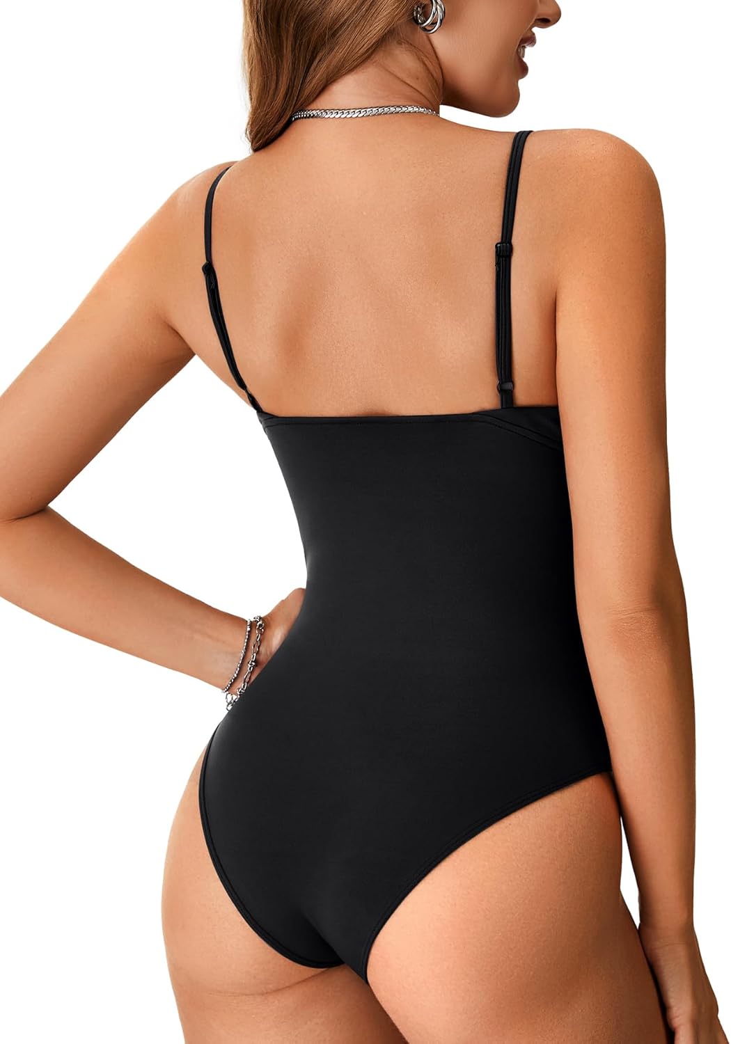 Rooscier Women's Deep V Neck Spaghetti Strap Sleeveless Sexy Going Out Bodysuits - Image 5