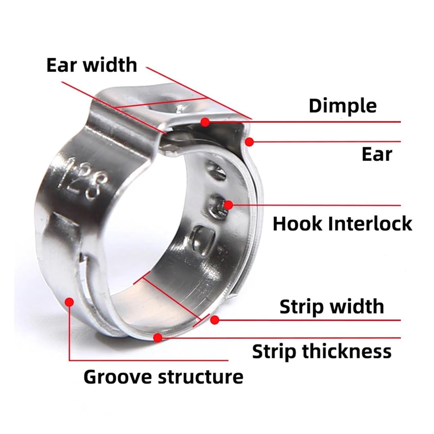 50pcs 304 Single Ear Hose Clamp Stainless Steel 5.3-42mm Assortment Kit Ear Pipe Clips for Sealing Kinds of Hose(38.5-42mm)
