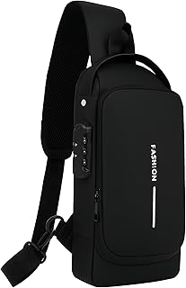 TS WITH TECHSUN Unisex Anti-Theft Sling Bag with USB Port, Water-Resistant Crossbody Chest Backpack for Travel & Work