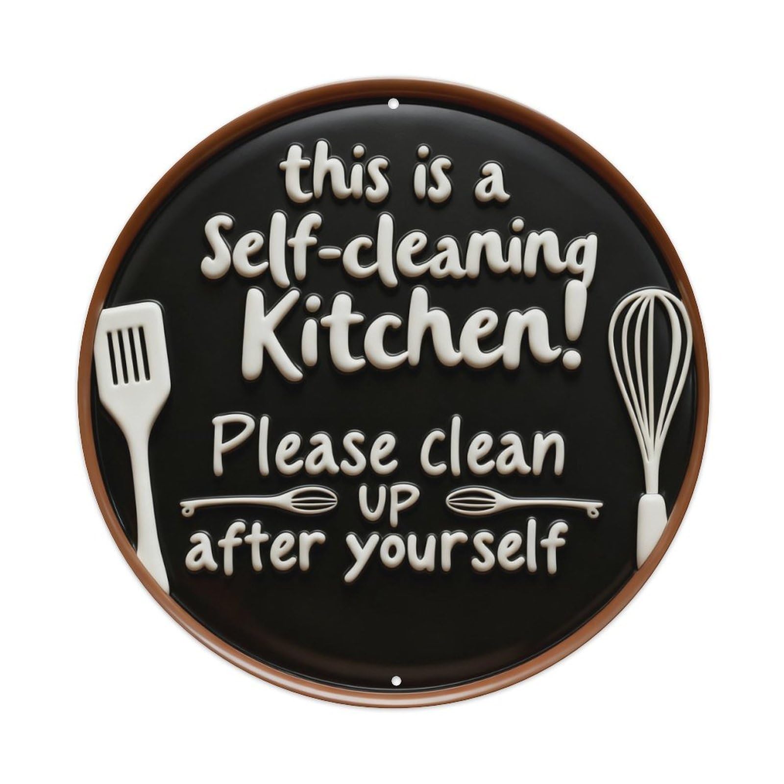 Self Cleaning Kitchen Sign Round Metal Tin Sign Vintage Wall Decor, Bar Garage Cafe Kitchen Home Wall Art Poster 8x8inches